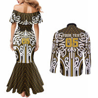 Custom Aotearoa Taranaki Couples Matching Mermaid Dress and Long Sleeve Button Shirt Maori Tribal Pattern Mix Poutama