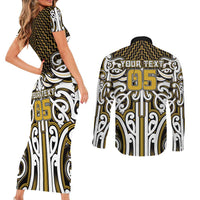 Custom Aotearoa Taranaki Couples Matching Short Sleeve Bodycon Dress and Long Sleeve Button Shirt Maori Tribal Pattern Mix Poutama