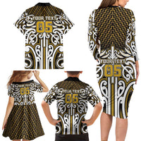 Custom Aotearoa Taranaki Family Matching Long Sleeve Bodycon Dress and Hawaiian Shirt Maori Tribal Pattern Mix Poutama LT05 - Polynesian Pride