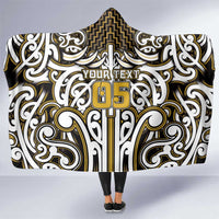 Custom Aotearoa Taranaki Hooded Blanket Maori Tribal Pattern Mix Poutama