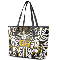 Custom Aotearoa Taranaki Leather Tote Bag Maori Tribal Pattern Mix Poutama