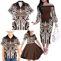 Custom Aotearoa Waikato Family Matching Off The Shoulder Long Sleeve Dress and Hawaiian Shirt Maori Tribal Pattern Mix Poutama LT05 - Polynesian Pride