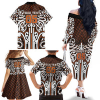 Custom Aotearoa Waikato Family Matching Off The Shoulder Long Sleeve Dress and Hawaiian Shirt Maori Tribal Pattern Mix Poutama LT05 - Polynesian Pride