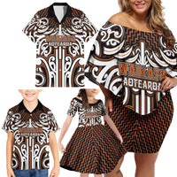 Custom Aotearoa Waikato Family Matching Off Shoulder Short Dress and Hawaiian Shirt Maori Tribal Pattern Mix Poutama LT05 - Polynesian Pride