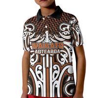Custom Aotearoa Waikato Kid Polo Shirt Maori Tribal Pattern Mix Poutama