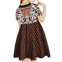 Custom Aotearoa Waikato Kid Short Sleeve Dress Maori Tribal Pattern Mix Poutama