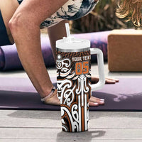 Custom Aotearoa Waikato Tumbler With Handle Maori Tribal Pattern Mix Poutama