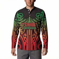 Custom Aotearoa Tuhoe Button Sweatshirt Maori Tribal Pattern Mix Poutama
