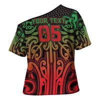 Custom Aotearoa Tuhoe Cross Shoulder Shirt Maori Tribal Pattern Mix Poutama