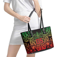Custom Aotearoa Tuhoe Leather Tote Bag Maori Tribal Pattern Mix Poutama