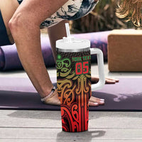 Custom Aotearoa Tuhoe Tumbler With Handle Maori Tribal Pattern Mix Poutama