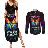 I See Your True Colors Personalised Couples Matching Summer Maxi Dress and Long Sleeve Button Shirt Autism Awareness LT05 Black - Polynesian Pride