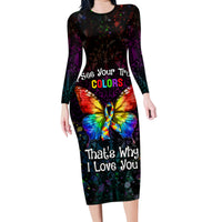 I See Your True Colors Personalised Family Matching Long Sleeve Bodycon Dress and Hawaiian Shirt Autism Awareness LT05 Mom's Dress Black - Polynesian Pride