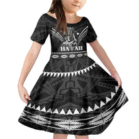 Personalised Hawaii Happy King Kamehameha Day Family Matching Mermaid Dress and Hawaiian Shirt Kakau Pattern LT05 Daughter's Dress Black - Polynesian Pride