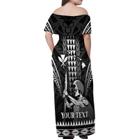 Personalised Hawaii Happy King Kamehameha Day Family Matching Off Shoulder Maxi Dress and Hawaiian Shirt Kakau Pattern LT05 - Polynesian Pride