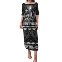 Personalised Hawaii Happy King Kamehameha Day Puletasi Kakau Pattern LT05 Long Dress Black - Polynesian Pride