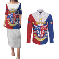 Personalised Philippines Independence Day Couples Matching Puletasi and Long Sleeve Button Shirt Maligayang Araw ng Kalayaan Filipino Carabao LT05 Red - Polynesian Pride