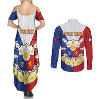 Personalised Philippines Independence Day Couples Matching Summer Maxi Dress and Long Sleeve Button Shirt Maligayang Araw ng Kalayaan Filipino Carabao LT05 - Polynesian Pride