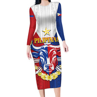 Personalised Philippines Independence Day Long Sleeve Bodycon Dress Maligayang Araw ng Kalayaan Filipino Carabao LT05 Long Dress Red - Polynesian Pride