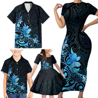 Matariki New Zealand Family Matching Short Sleeve Bodycon Dress and Hawaiian Shirt Maori Pattern Blue Galaxy LT05 - Polynesian Pride