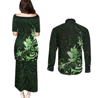 Matariki New Zealand Couples Matching Puletasi and Long Sleeve Button Shirt Maori Pattern Green Galaxy LT05 - Polynesian Pride
