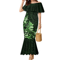 Matariki New Zealand Family Matching Mermaid Dress and Hawaiian Shirt Maori Pattern Green Galaxy LT05 Mom's Dress Green - Polynesian Pride