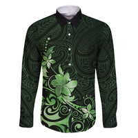Matariki New Zealand Family Matching Off The Shoulder Long Sleeve Dress and Hawaiian Shirt Maori Pattern Green Galaxy LT05 Dad's Shirt - Long Sleeve Green - Polynesian Pride