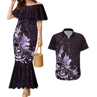 Matariki New Zealand Couples Matching Mermaid Dress and Hawaiian Shirt Maori Pattern Purple Galaxy LT05 Purple - Polynesian Pride