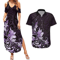 Matariki New Zealand Couples Matching Summer Maxi Dress and Hawaiian Shirt Maori Pattern Purple Galaxy LT05 Purple - Polynesian Pride
