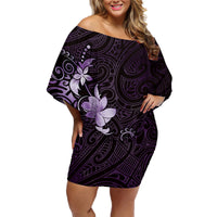 Matariki New Zealand Family Matching Off Shoulder Short Dress and Hawaiian Shirt Maori Pattern Purple Galaxy LT05 Mom's Dress Purple - Polynesian Pride