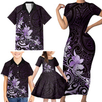 Matariki New Zealand Family Matching Short Sleeve Bodycon Dress and Hawaiian Shirt Maori Pattern Purple Galaxy LT05 - Polynesian Pride