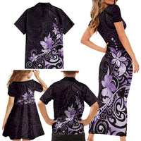 Matariki New Zealand Family Matching Short Sleeve Bodycon Dress and Hawaiian Shirt Maori Pattern Purple Galaxy LT05 - Polynesian Pride
