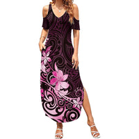 Matariki New Zealand Family Matching Summer Maxi Dress and Hawaiian Shirt Maori Pattern Pink Galaxy LT05 Mom's Dress Pink - Polynesian Pride