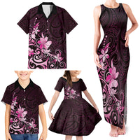 Matariki New Zealand Family Matching Tank Maxi Dress and Hawaiian Shirt Maori Pattern Pink Galaxy LT05 - Polynesian Pride