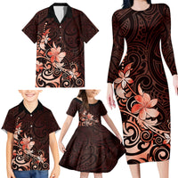 Matariki New Zealand Family Matching Long Sleeve Bodycon Dress and Hawaiian Shirt Maori Pattern Red Galaxy LT05 - Polynesian Pride