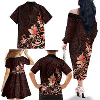 Matariki New Zealand Family Matching Off The Shoulder Long Sleeve Dress and Hawaiian Shirt Maori Pattern Red Galaxy LT05 - Polynesian Pride