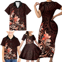 Matariki New Zealand Family Matching Short Sleeve Bodycon Dress and Hawaiian Shirt Maori Pattern Red Galaxy LT05 - Polynesian Pride