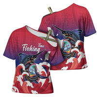 Guam Blue Marlin Fishing Cross Shoulder Shirt Polynesian Style