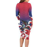 Guam Blue Marlin Fishing Family Matching Long Sleeve Bodycon Dress and Hawaiian Shirt Polynesian Style LT05 - Polynesian Pride