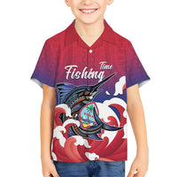 Guam Blue Marlin Fishing Family Matching Off Shoulder Maxi Dress and Hawaiian Shirt Polynesian Style LT05 Son's Shirt Red - Polynesian Pride