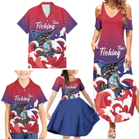 Guam Blue Marlin Fishing Family Matching Summer Maxi Dress and Hawaiian Shirt Polynesian Style LT05 - Polynesian Pride