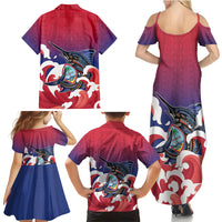 Guam Blue Marlin Fishing Family Matching Summer Maxi Dress and Hawaiian Shirt Polynesian Style LT05 - Polynesian Pride