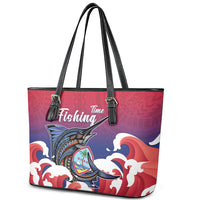 Guam Blue Marlin Fishing Leather Tote Bag Polynesian Style