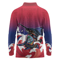 Guam Blue Marlin Fishing Long Sleeve Polo Shirt Polynesian Style
