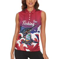 Guam Blue Marlin Fishing Women Sleeveless Polo Shirt Polynesian Style