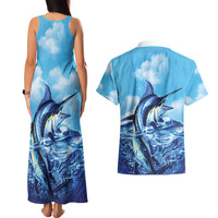 Hawaii Blue Marlin Fishing Couples Matching Tank Maxi Dress and Hawaiian Shirt