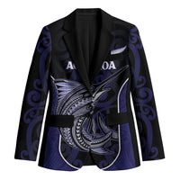 Personalised New Zealand Aotearoa Blazer Blue Marlin Fishing Maori Pattern