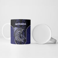 Personalised New Zealand Aotearoa Ceramic Mug Blue Marlin Fishing Maori Pattern