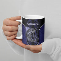 Personalised New Zealand Aotearoa Ceramic Mug Blue Marlin Fishing Maori Pattern
