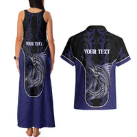 Personalised New Zealand Aotearoa Couples Matching Tank Maxi Dress and Hawaiian Shirt Blue Marlin Fishing Maori Pattern LT05 - Polynesian Pride